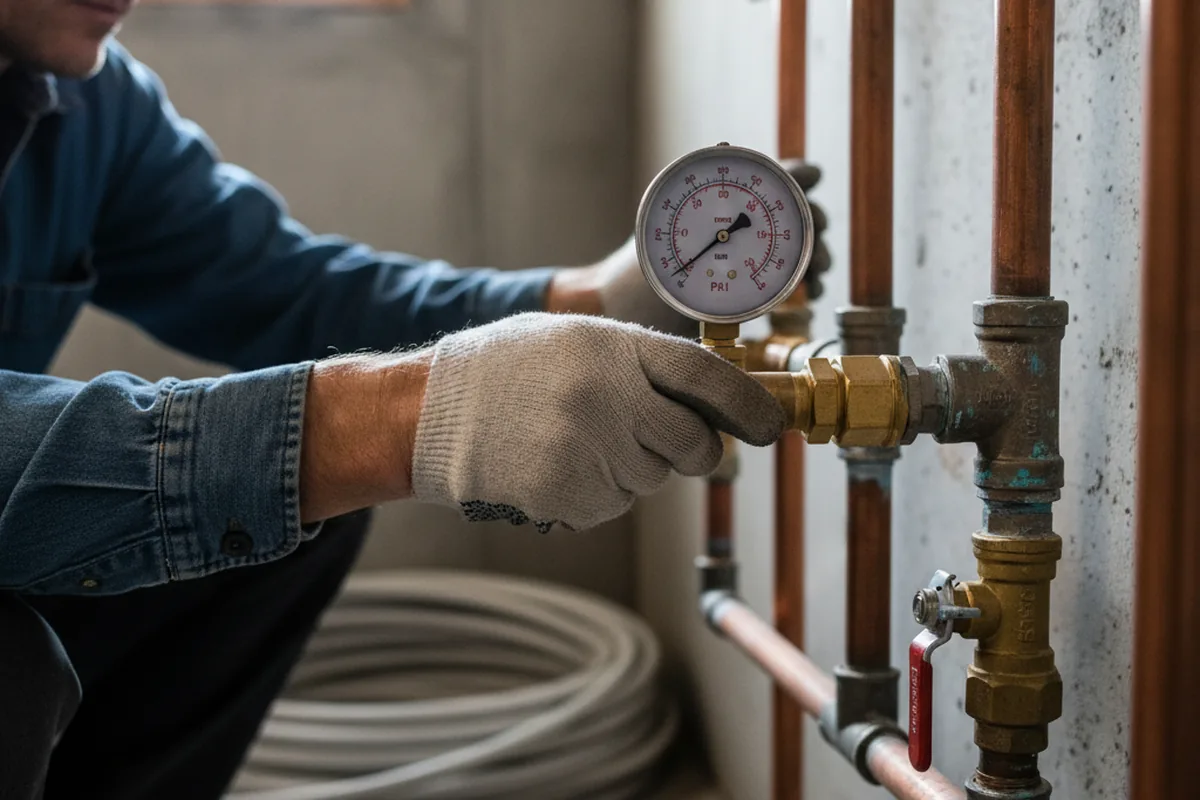 Pressure testing a repaired line during Water Line Repair in Stanchfield
